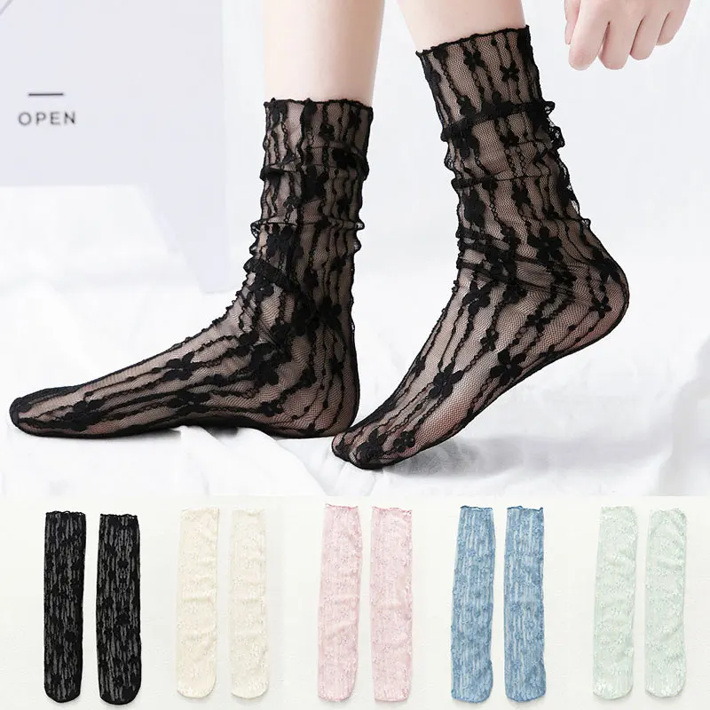 

Women's Floral Lace Breathable socks Harajuku Thin Transparent Fishnet Socks for Girls Summer Soft Socks