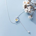 Новый 925 стерлингового серебра желтая Маргаритка цветок ожерелье с подвеской на цепочек на шею в форме 43 см для ухода за ребенком для мам Регулируемый Женское ожерелье