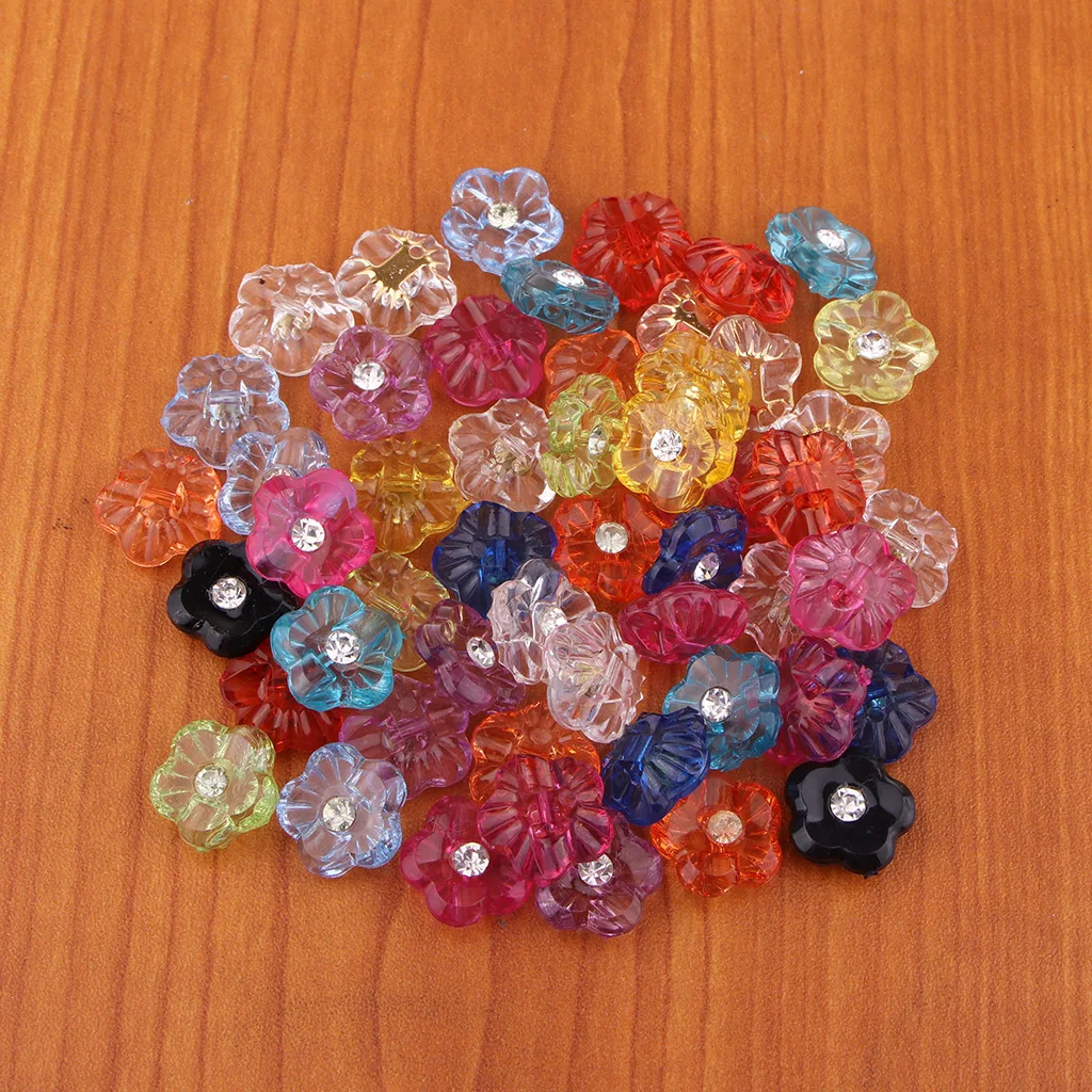 

50 Pieces Mixed Size Resin Round Buttons Kids Buttons Flat Rhinestone Button Set