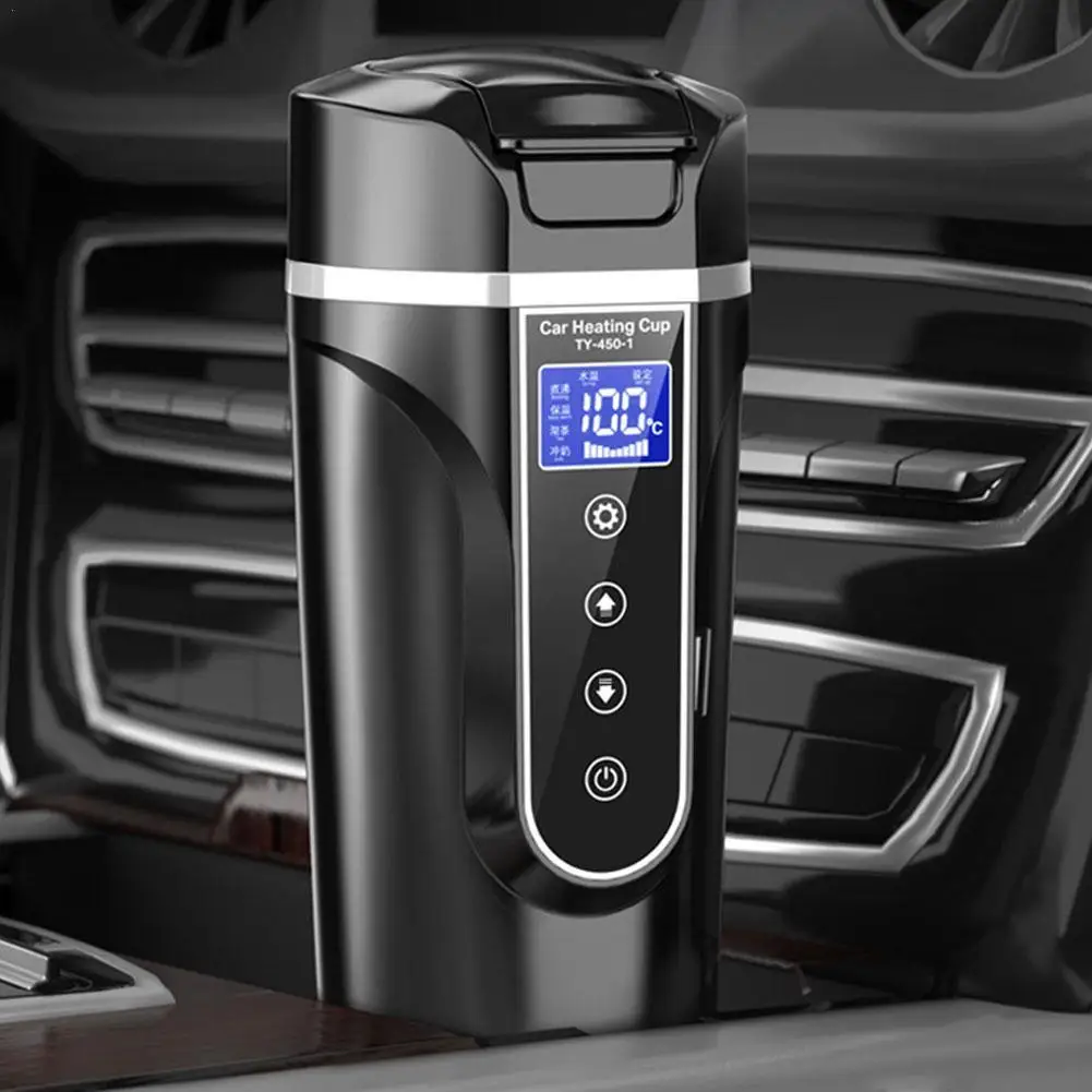 

Portable 12V 24V Car Electric Cup Water Heating Home Digital Display Insulation Mug Universal Leakproof Boiling Coffee Travel