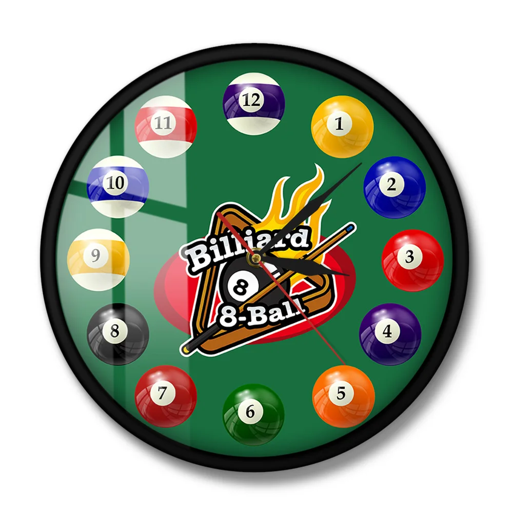 Billiard Balls Colorful Wall Clock Pool Snooker Sports Hall Game Room Decor Modern Watch Players Gift | Дом и сад