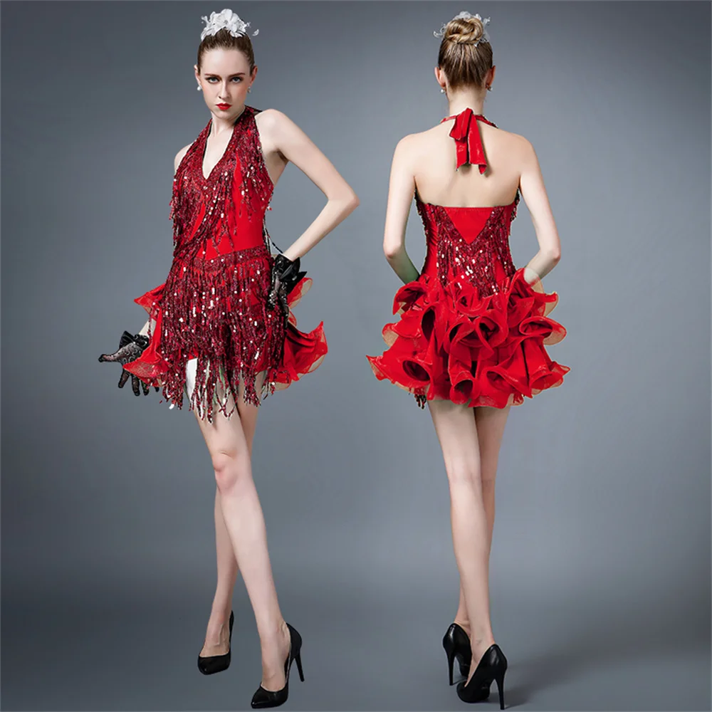 

Shiny Explosion Latin Dance Dresses Women Fringe Dress professional sequin competition costumes