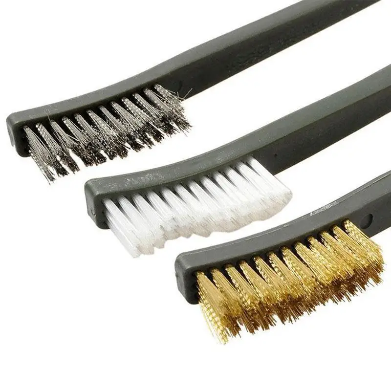 

3 Pcs Mini Black Wire Brush Set Steel Brass Steel Nylon Cleaning Polishing Detail Rust Brush Household Cleaning Tools