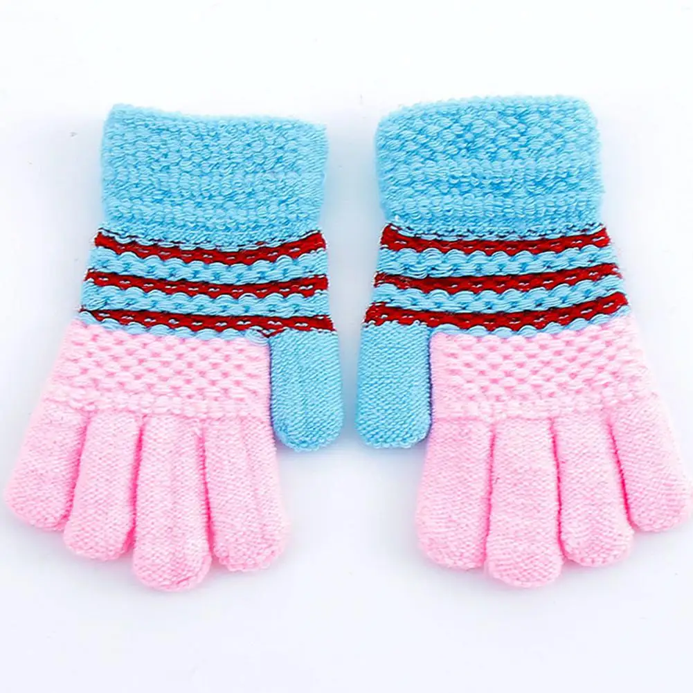 Sky blue pink red MISSKY/Детские перчатки для мальчиков и девочек; сезон осень-зима; яркие цвета; теплые плотные чудесные вязаные перчатки с полными пальцами - Цвет: Sky blue pink red