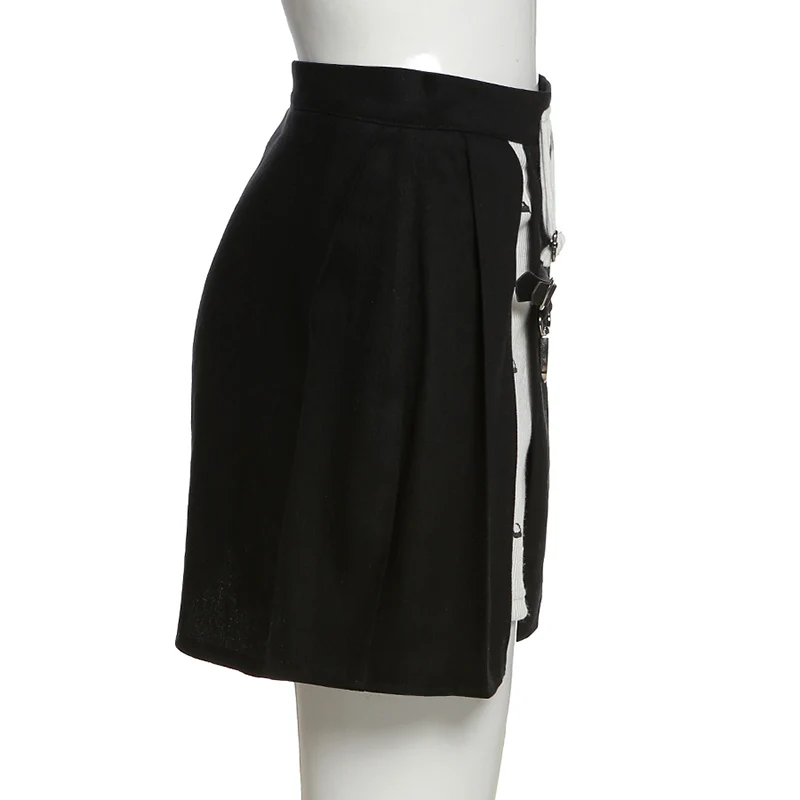 

Skirts High Waist Was Thin Black and White Color Matching Split All-match Skirt Black Female Autumn Street Slim Short Skirt