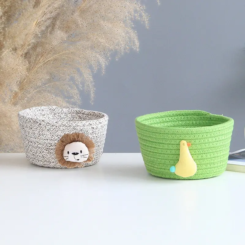 

Cartoon Hand Woven Organizer Thickened Socks Keys Pen Toys Finishing Box Sundries Laundry Storage Basket Desktop Decoration