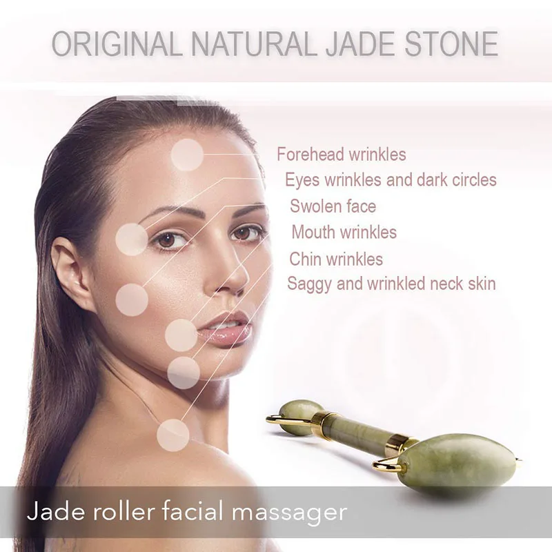 2020 Double Head Facial Massager Roller Natural Jade Stone GuaSha Face Slimming Body Neck Massage Tool | Дом и сад