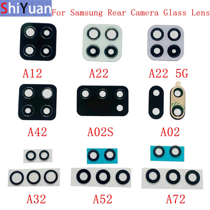 

2Pcs Back Rear Camera Lens Glass For Samsung A12 A22 A42 A02 A02S A32 A52 A72 Camera Glass Lens Replacement Repair parts