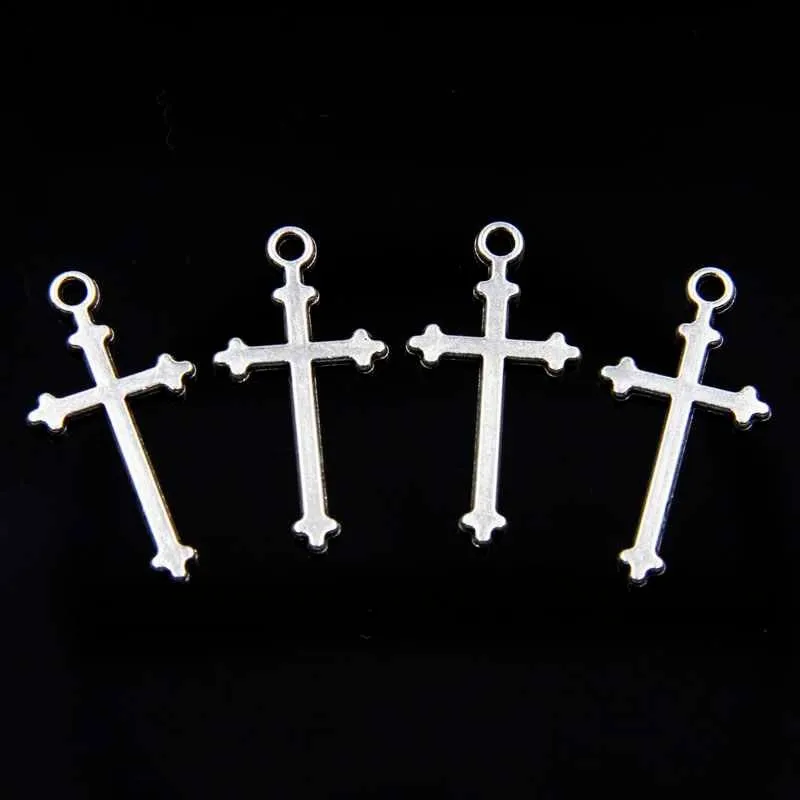 

10pcs/lot diy jewelry alloy silver color 28mm Religion cross charms pendant for women Earrings bracelet necklace CH0333