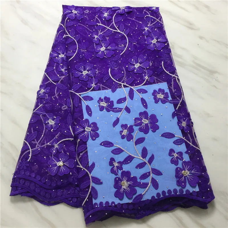 Цветочная африканская кружевная ткань с камнями для свадебного платья 5 ярдов |