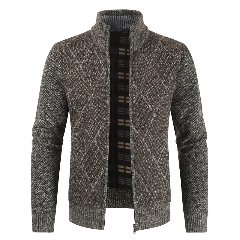 Мужской зимний плотный флисовый свитер кардиган приталенный вязаный на молнии