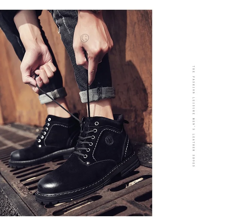 Winter Ankle Boots mens Genuine Leather Snow Boots Big Size 38-50 Outdoor Warm Winter Shoes for Men Anti-cold Boots Walker Peak