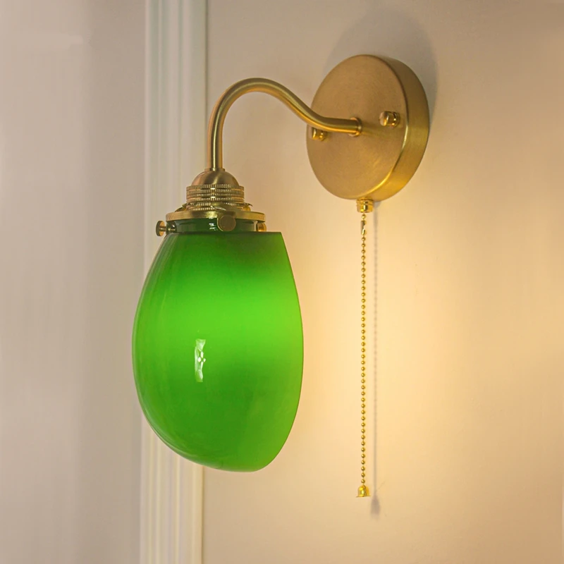 

Винтажные настенные лампы с зеленым абажуром, Классические комнатные медные светильники для спальни, прикроватной тумбочки, лестницы, цветочный магазин, ретро освещение