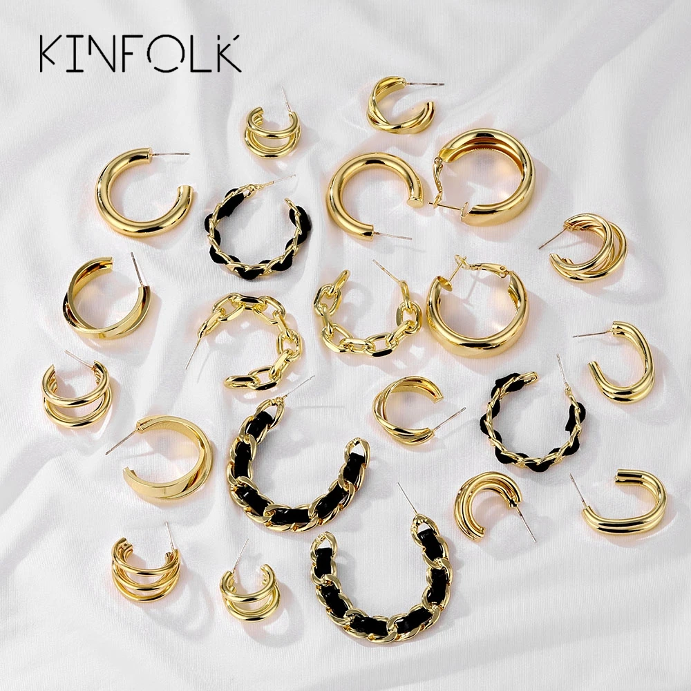 

KINFOLK Gold Jewelry Female Earring Set Circle Golden Earrings Popular New Styles In 2020 Geometric Jewelry Earrings Women