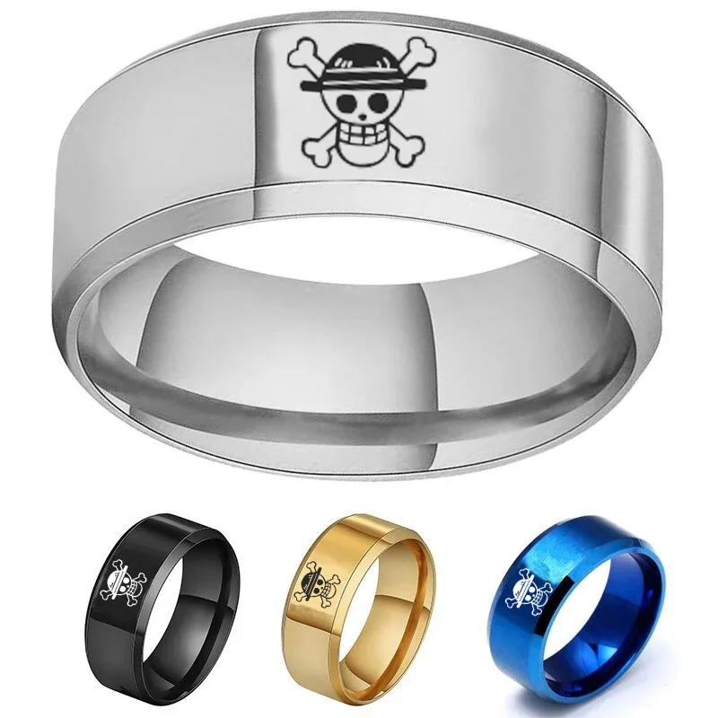

BAECYT New 2021 One Piece Ring Anime Stainless Steel Rings For Men Straw Hat Luffy Pirates Men's Rings Bague Heren Ghibli Rings