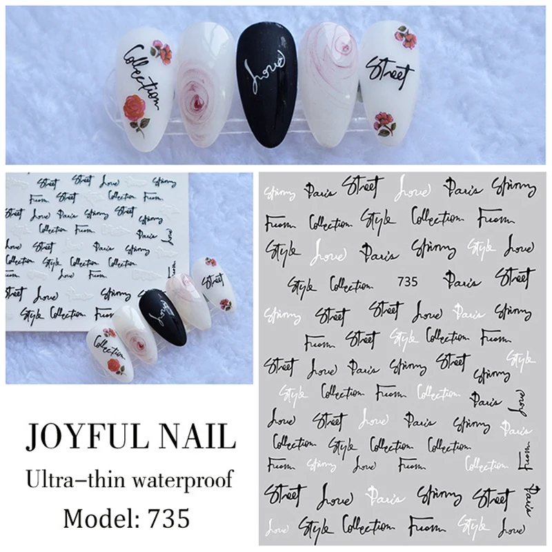 

3PCS Heart Love Design 3D Nail Sticker English Letter stickers Shiny Star Trasnfer Sliders Valentine's Day Nail Art Decoration