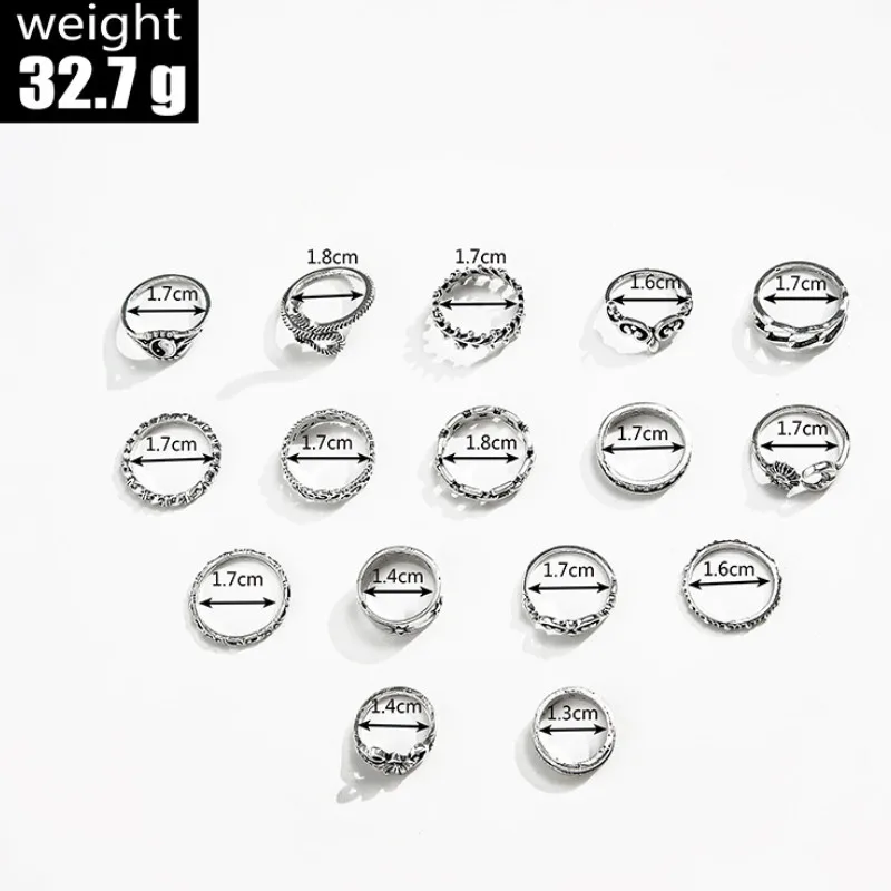 

Retro Vintage Alloy Snake Moon Sun Rings 16 Pcs/set Opening Finger Accessories Knuckle Joint Ring for Women Jewelry