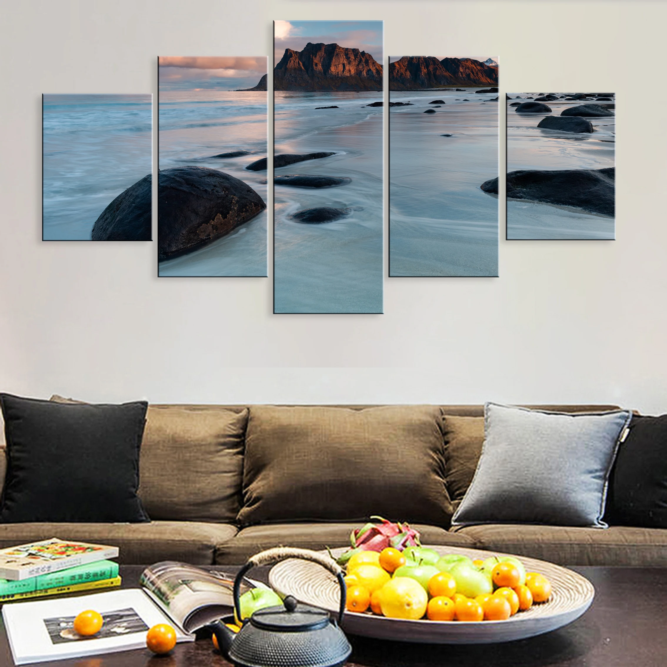 

Hd Decoration Lake Landscape Beautiful Scenery 5 Pieces Artwork Poster Painting Canvas For Living Room Home Decor Framework