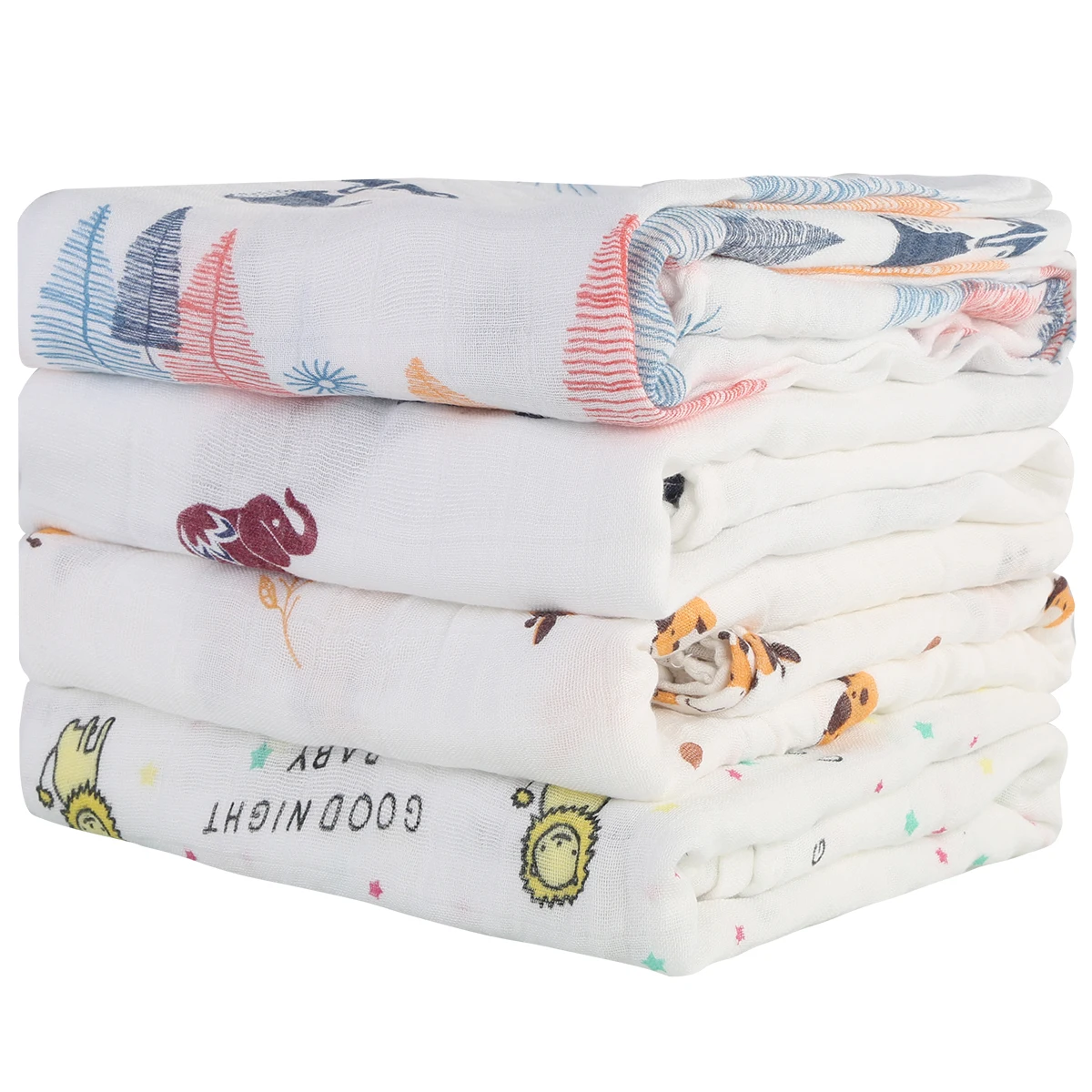 

Unisex 1PC/4pcs Baby Cotton Muslin Swaddle Blanket Cartoon Animal Print Newborn Soft Receiving Blanket Wrap for Boys Girls