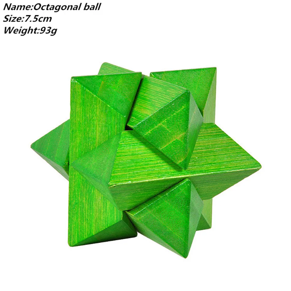 

3D Wooden Puzzles Classical Intellectual Cube Educational Toy Green Octagonal Ball Kong Ming Lock IQ Game For Adult Children