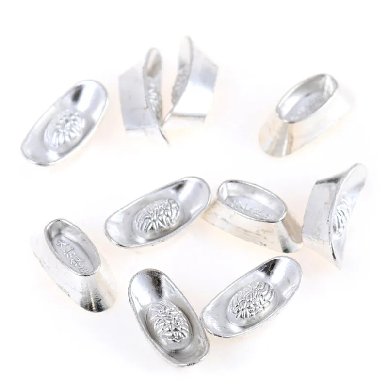 

Hot! 10pcs/lot Chinese Silver Ingot Fengshui Lucky Yuanbao Ornament Decor for Forture Toys