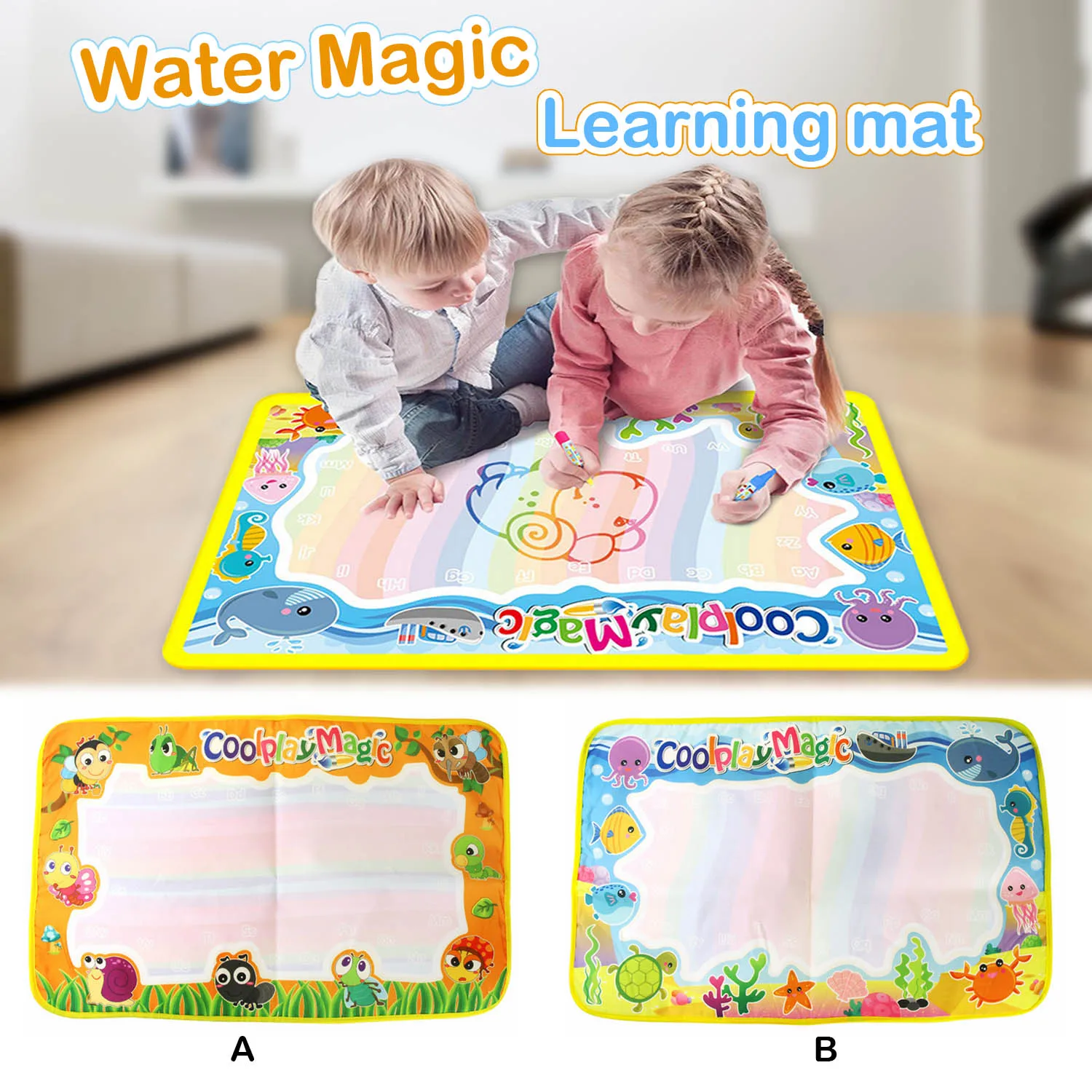 59x36cm Reusable Water Drawing Painting Mat Rug Carpet with 2PCS Doodle Pens for Kids Children Early Educational Toy | Канцтовары для