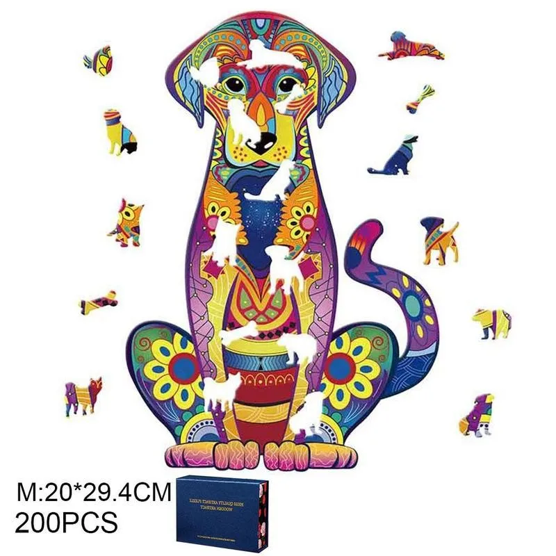 

Colorful Jigsaw Puzzles Wooden Unique Animal Shape Cartoon Dragon Educational Puzzle Gift For Kids With Exquisite Packaging Box