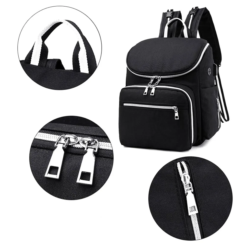 

Mom Backpack Baby Outdoor Polyester Zipper Diaper Bag Multifunctional USB Interface Breathable Large Capacity Adjustable Strap