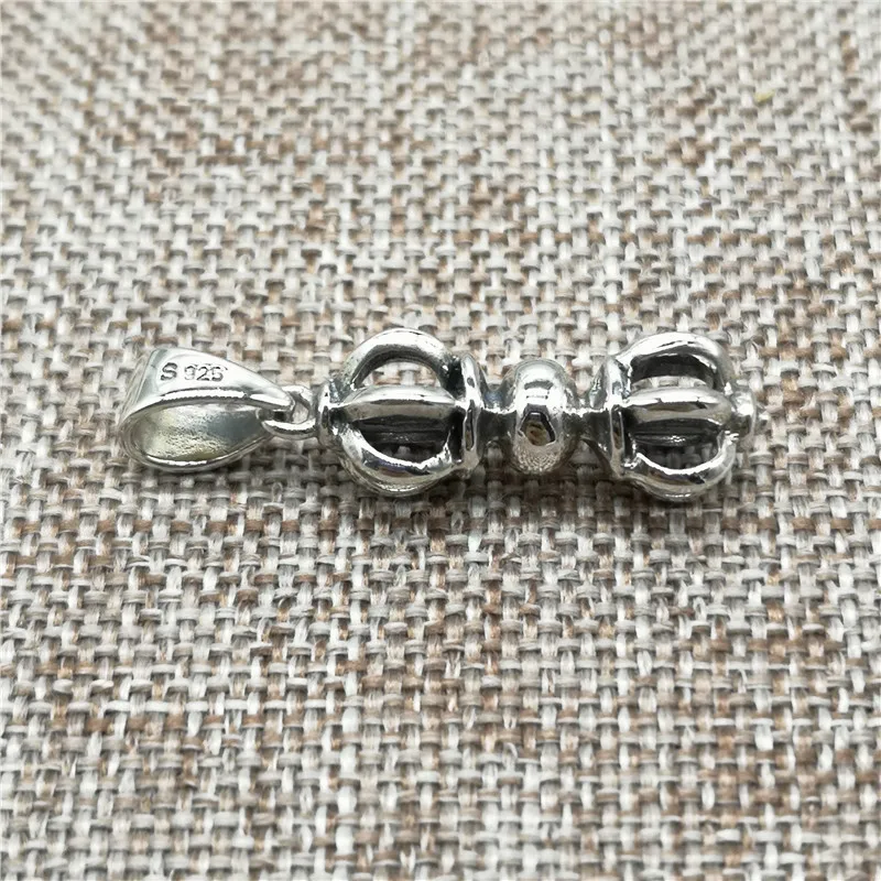 

925 Sterling Silver Double Dorje Charm 3D Buddhism Buddhist for Necklace