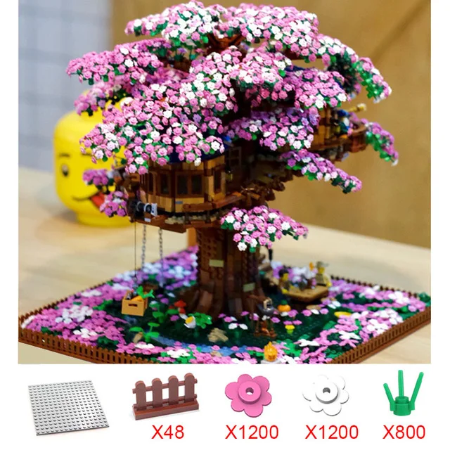 cherry trees Новинка 21318, домик на дереве, самые большие идеи, модель 3000+ шт, строительные блоки, кирпичи, детские развивающие игрушки, подарки - Цвет: cherry trees