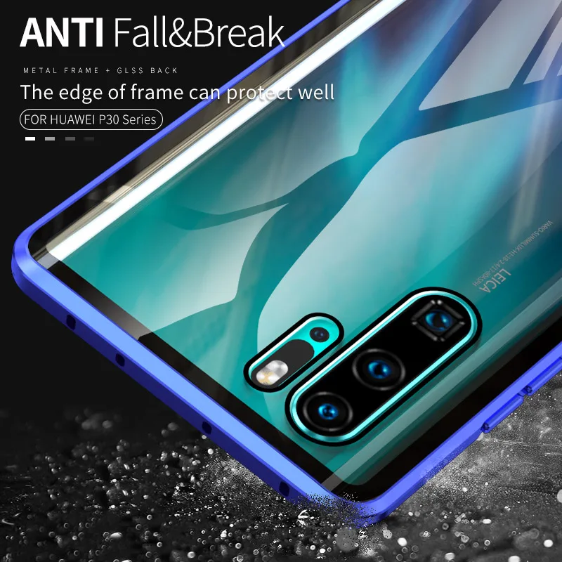 Luphie Full Wrap Magnetic Case for Huawei P30 Pro 9H Front Back Tempered Glass Phone Cover |