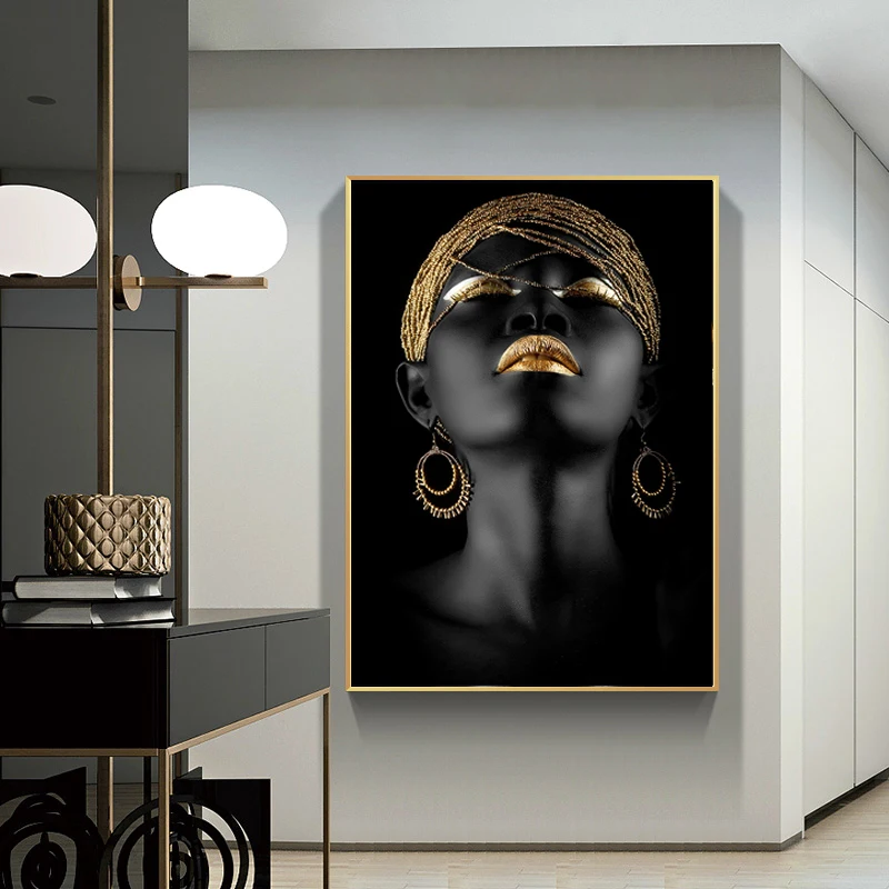 Картина на холсте настенная живопись Африканское искусство черный и золотой