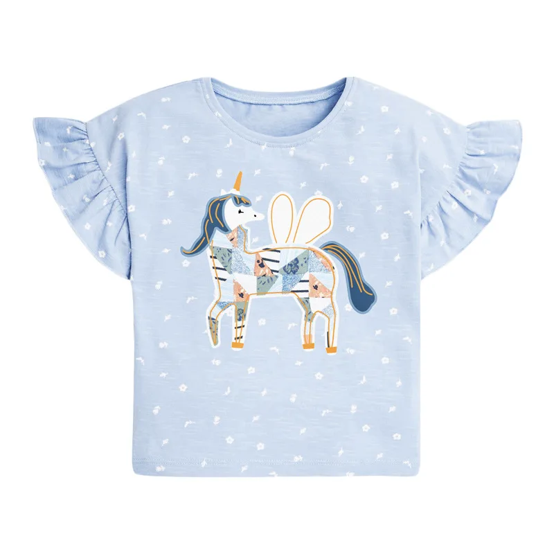 

Little Maven Girls T-shirt Children Clothing Cartoon Unicorn Point Pattern Short Sleeve Knitting Breathable Cotton Clothes 2-7y