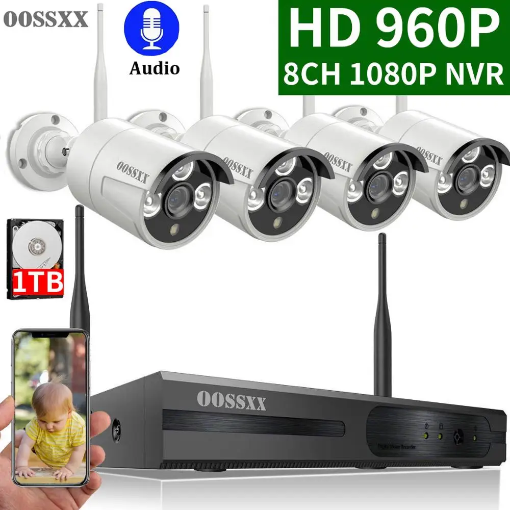 Беспроводная камера видеонаблюдения OOSSXX 8 каналов 1080P NVR 4 шт.|Система наблюдения| |