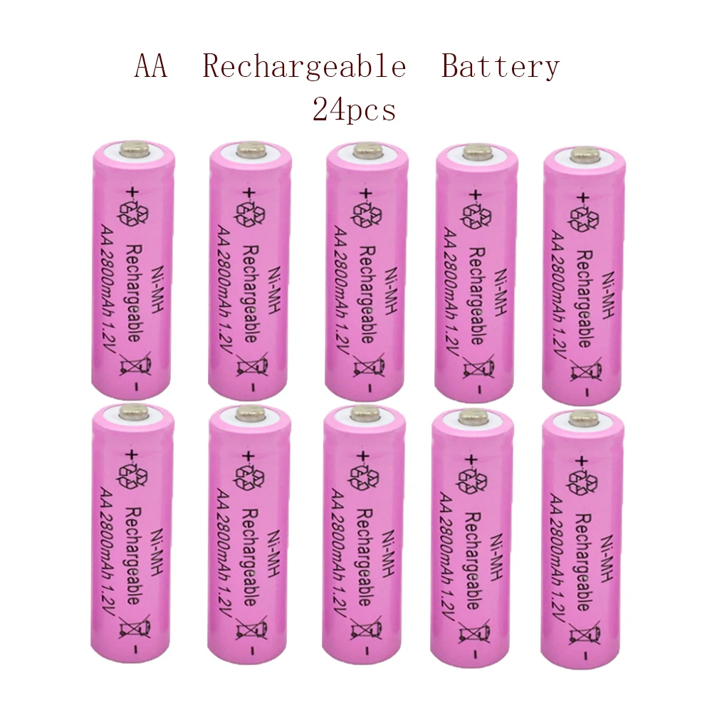 

24pcs AA 2800mAh 1.2V 2A Rechargeable Battery Ni-MH Batteries for Camera Toys Remote Control Pre-Charged