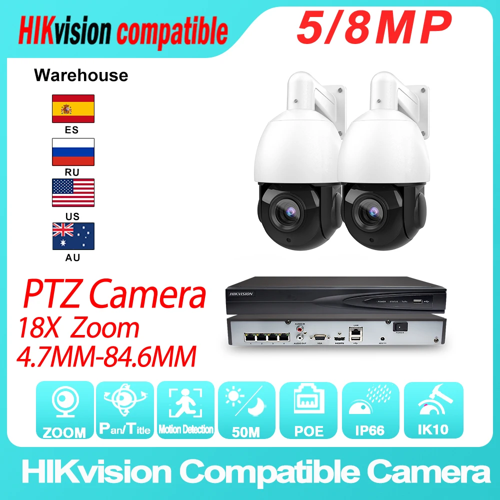 

Hikvision Compatible IP PTZ Camera Kit 18X Optical Zoom & Hikvision Original NVR DS-7604NI-k1/4P Video Surveillance CCTV System