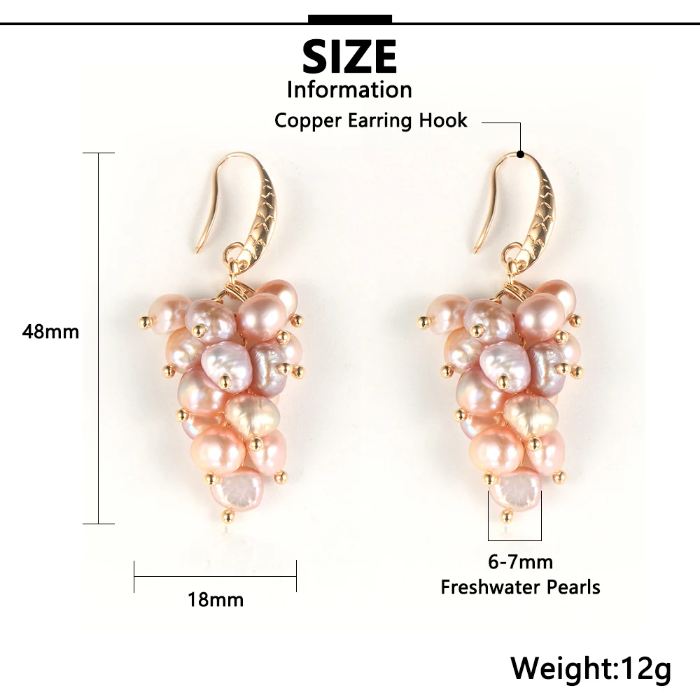 Женские Висячие серьги из натурального пресноводного жемчуга с виноградом Белый