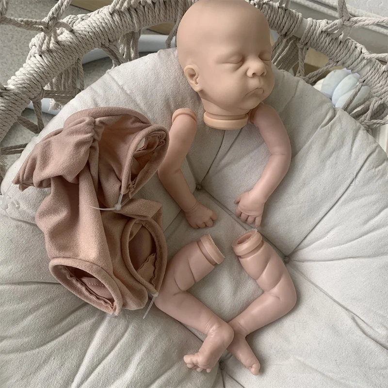 

16inch Reborns Doll Kit Unpainted Babies Doll Kit with Head Full Limbs & Body Cloth, Handmade Mold Set DIY Realistic Toy for Kid