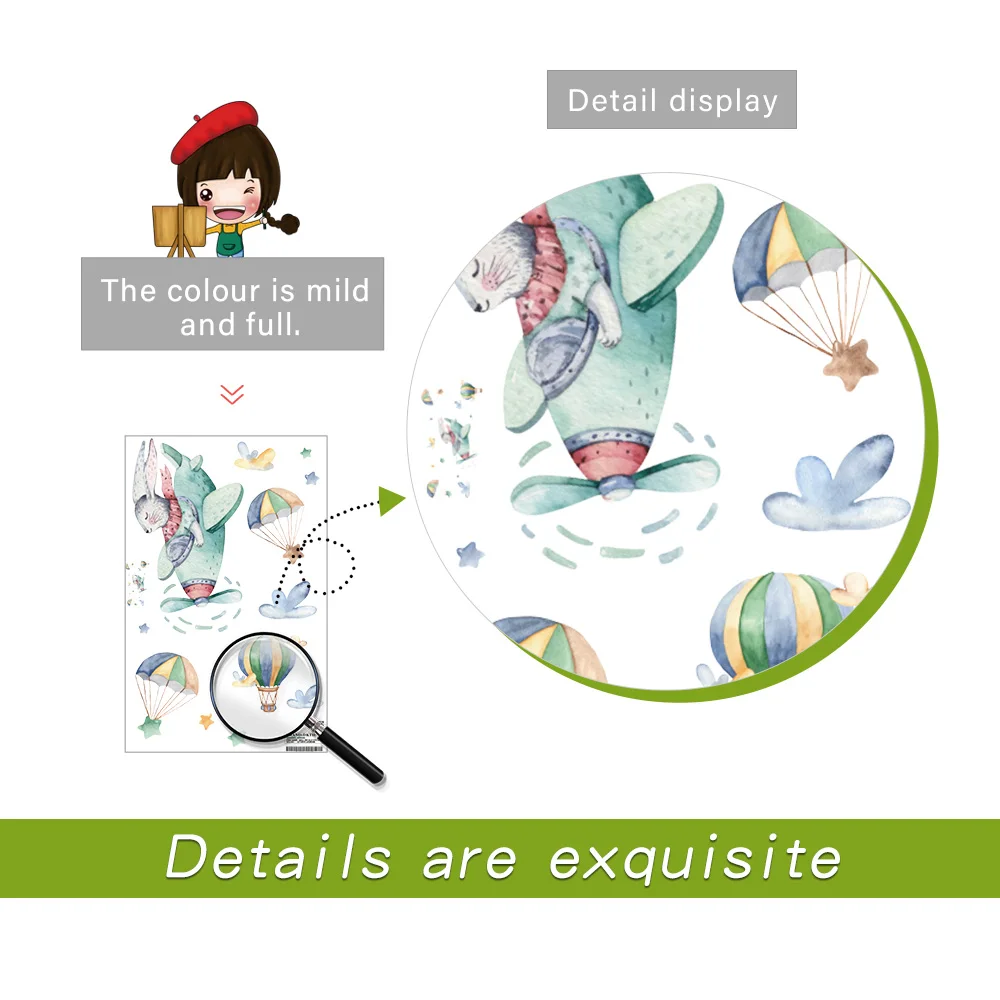 Креативные Мультяшные виниловые наклейки на стену кролик летающий самолет милые