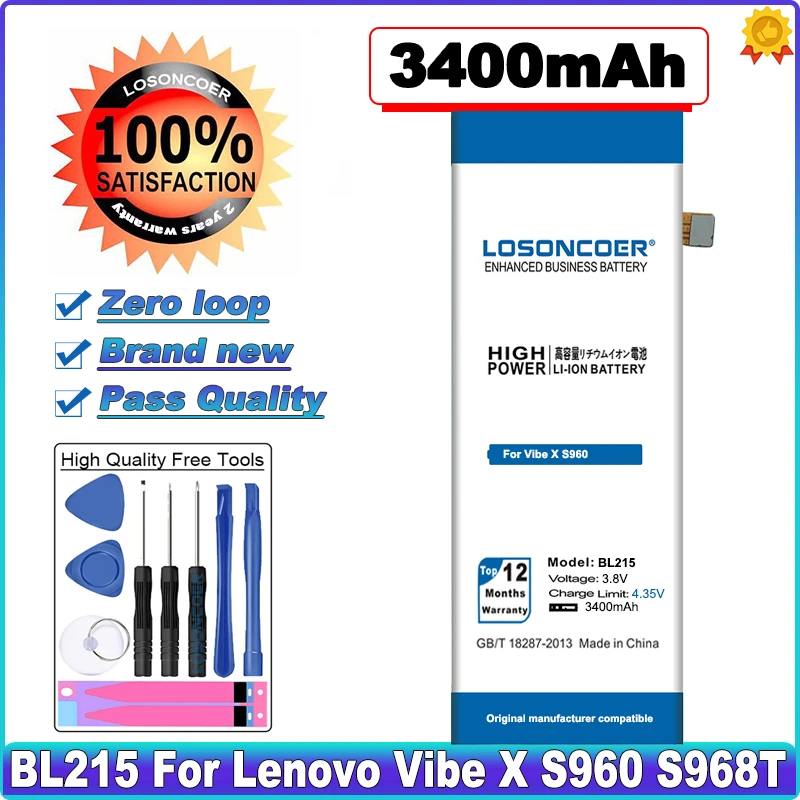 LOSONCOER 3400mAh BL215 мобильный телефон аккумулятор для Lenovo Vibe X Battery S960 s968T|mobile phone battery|phone