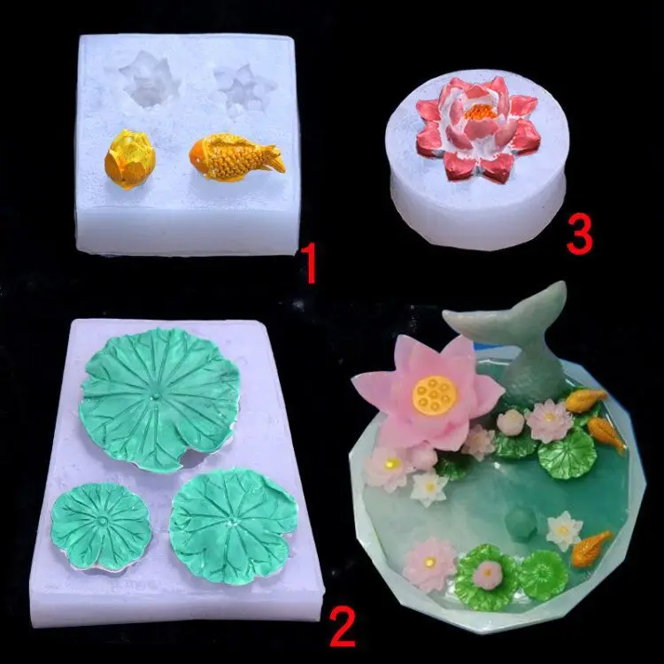 

Lotus fish lotus leaf silicone mold hand turning sugar baking decorative DIY drop table material