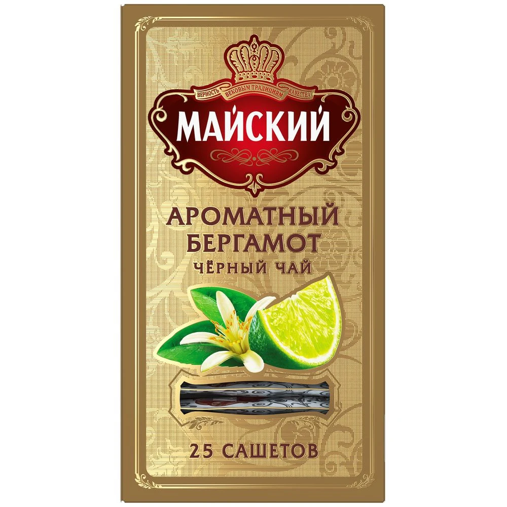 Чай МАЙСКИЙ "Ароматный Бергамот" черный ароматизированный 25 сашетов