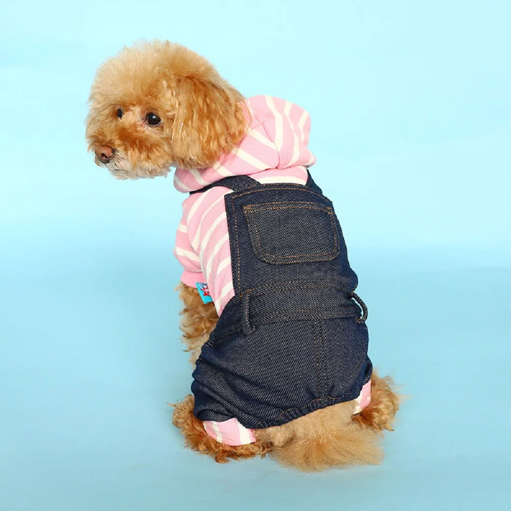 

Fashion Stripe Denim Dog Jumpsuit Puppy Cat Jeans Overalls Four Legs Hoodie Sweatshirt Clothes for Dogs Chihuahua Cowboy Rompers