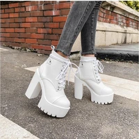ladies cross lace platform boots white black blue high heel ankle boots punk thick heels gothic combat boots shoes for women
