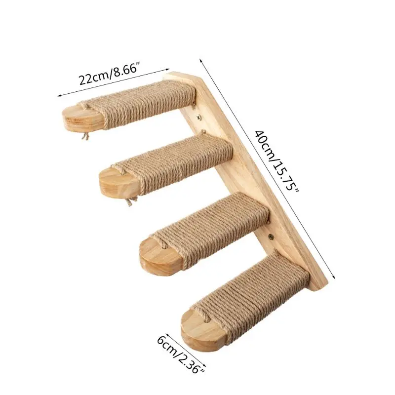 

Wall Mounted Cat Climbing Ladder Kitten Pet Furniture Play House Wood Climbing Stairs Frame with Sisal Rope
