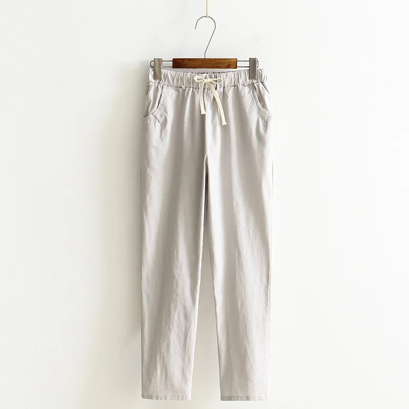 

Womens Autumn/Summer Harem Pants Cotton Linen Solid Elastic waist Candy Colors Harem Trousers Soft high quality for Female ladys