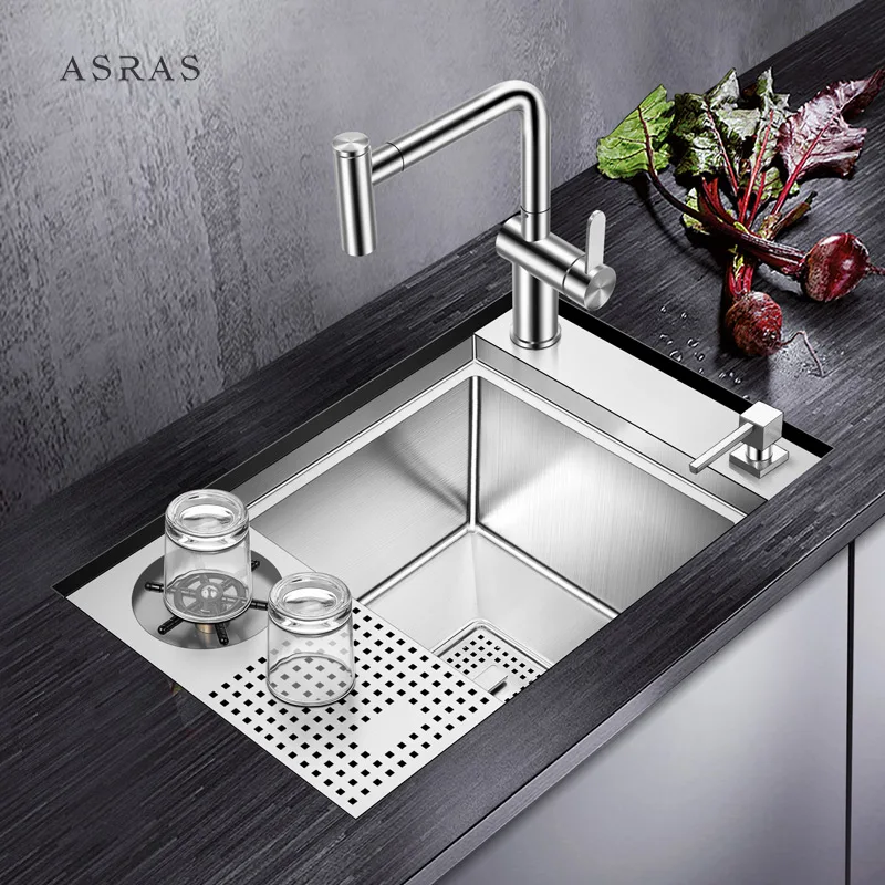 

ASRAS-6038X Kitchen Sink with High-Pressure Automatic Cup Rinser 304 Stainless Steel Wine Bar Cup Washer with Faucet