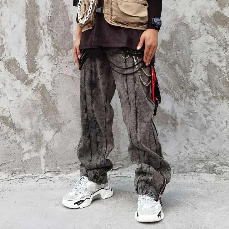 

Hip Hop Streetwear Men's Denim trousers Joggers Long Pants Fashion Men Casual Cargo Pants Trousers High Street zipper Harem Pant