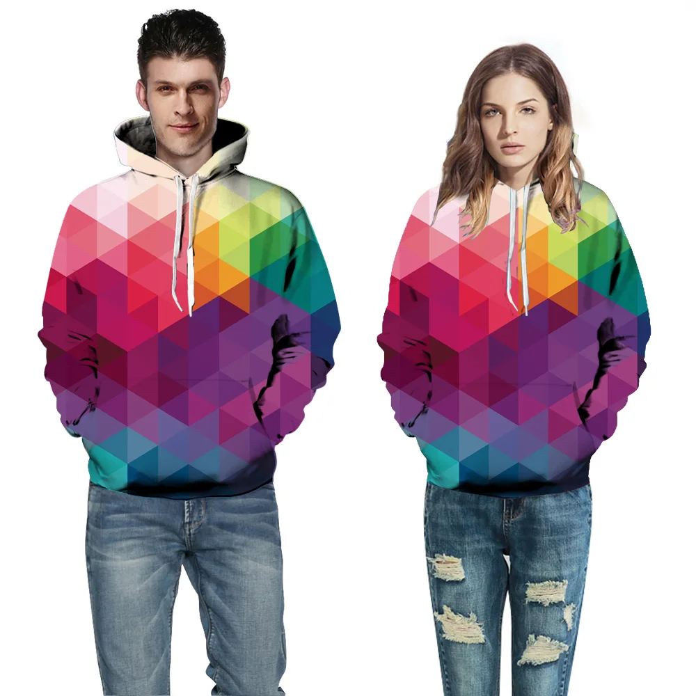 

Dropshipping Hoodies Men/Women Hooded Tracksuit Tops Digital Printing Colorful Plaid 3d Sweatshirts With Hat YXQL9018