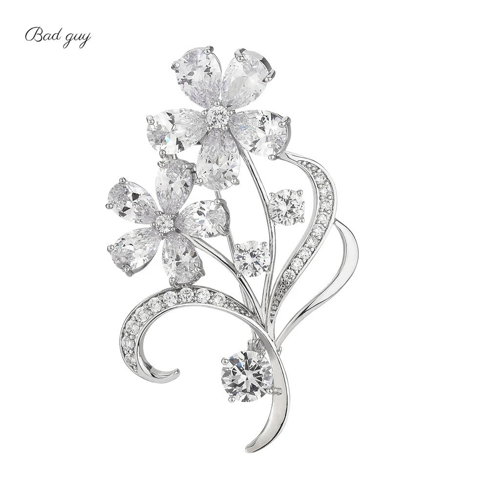Bad Guy Sliver Flower Zircon Brooch Pin Shiny Flowers Brooch Jewelry Clothes Scarf Buckle Garment Accessories Fine Jewelry Gifts
